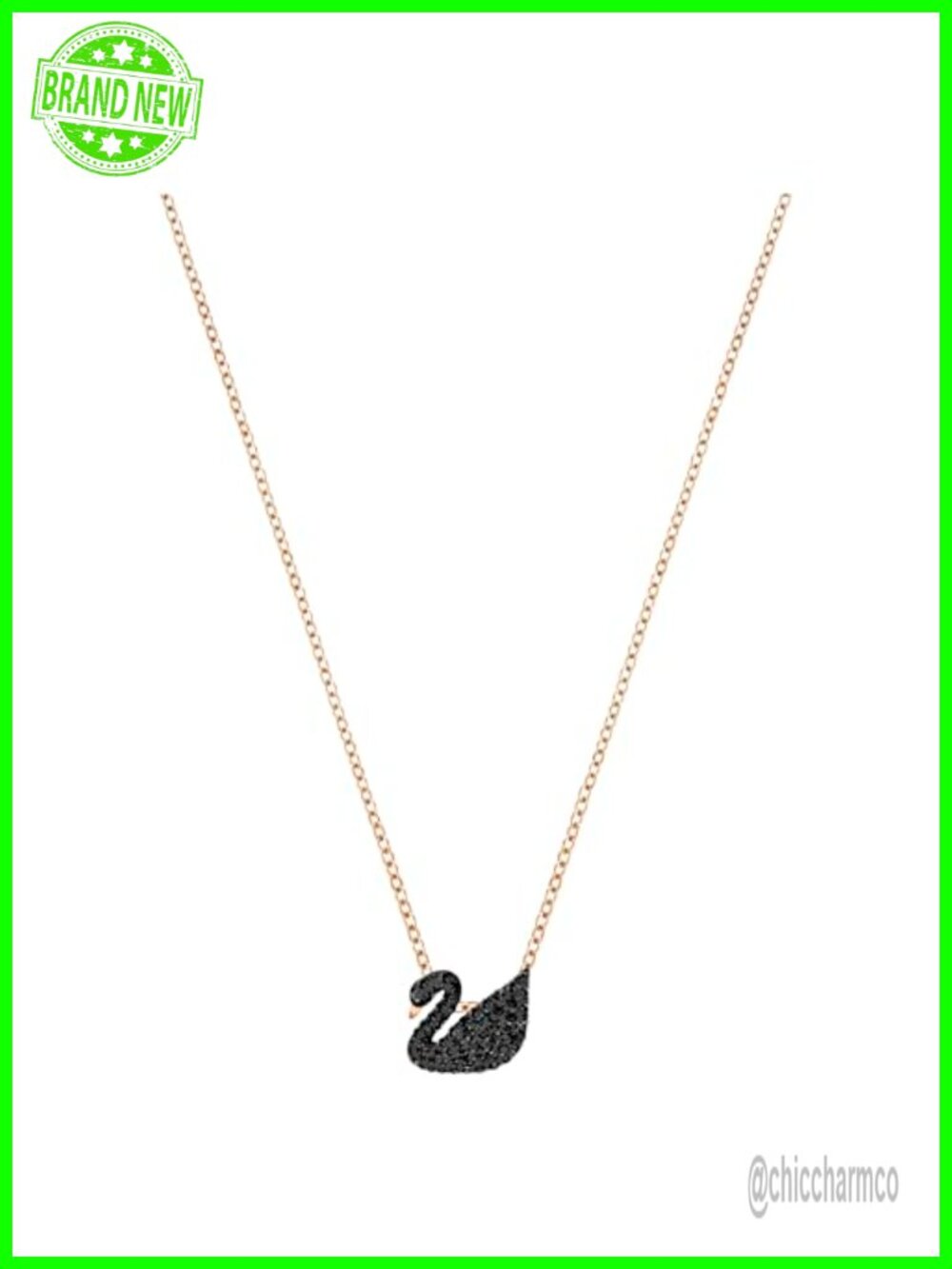 Swarovski Swan Crystal Pendant Necklace Rose Gold Tone Chain